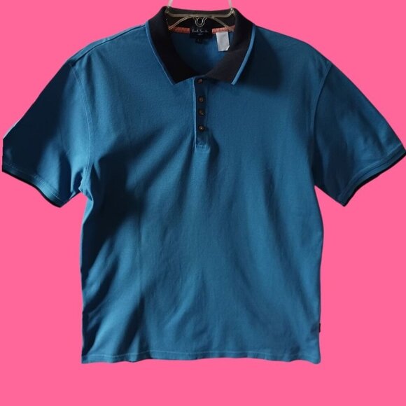 Paul Smith Jeans Mens Polo Shirt With Contrast Collar Blue/blk Size Large - Picture 1 of 12